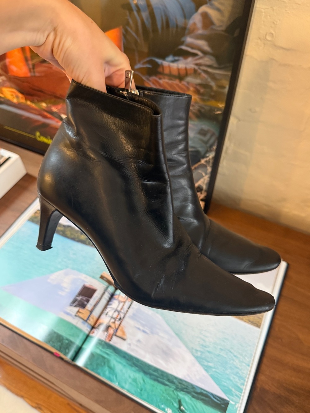 Bally Black Real Leather Pointed-Toe Ankle Boots